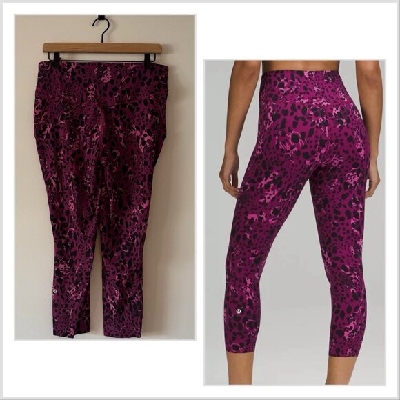 Lululemon Base Pace High-Rise Cropped Leggings Cheetah Camo Pink Women's 12 Gym - Picture 1 of 14